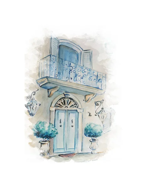 Watercolor Hand Drawn Illustration Art Old Door — Stock Photo, Image