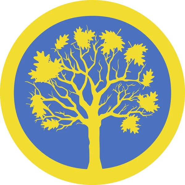 Árbol Amarillo Con Redondo Azul Tarjeta Ilustración Vectorial — Archivo Imágenes Vectoriales