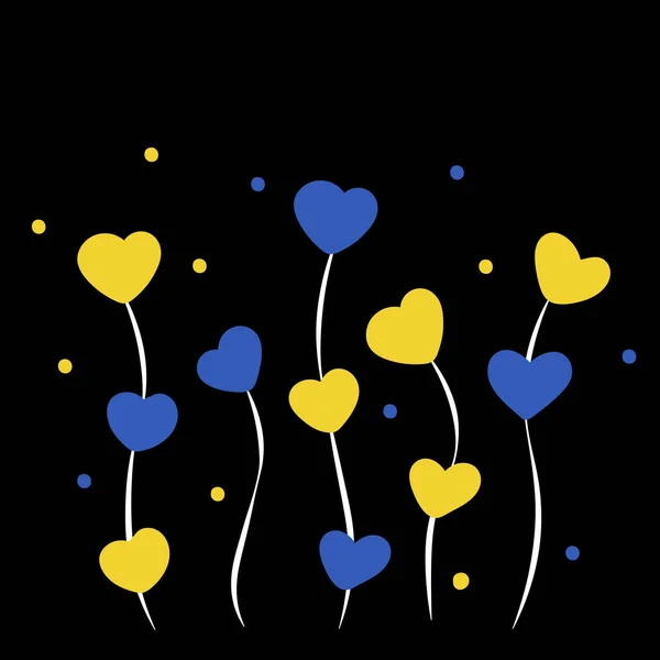 Tarjeta Abstracta Con Corazones Azules Amarillos — Vector de stock