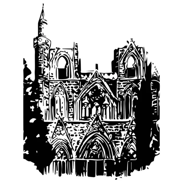 Dibujo Línea Catedral San Nicolás Famagusta Chipre — Vector de stock