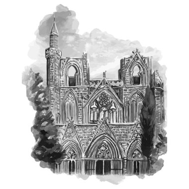 Line drawing of st. Nicolas cathedral, Famagusta, Cyprus.