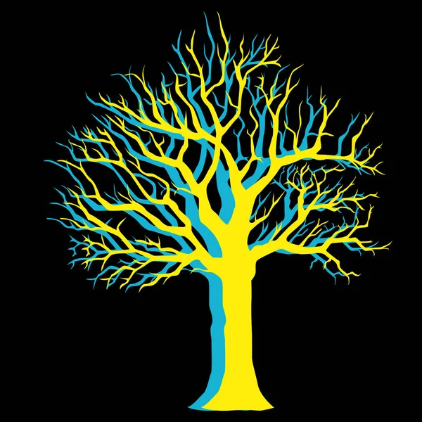 Arte Abstracto Del Árbol Con Colores Azul Amarillo — Archivo Imágenes Vectoriales