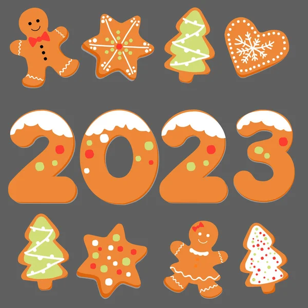 Gingerbread Gift Celebration New Year Card Vector Illustration 2023 — Stock Vector