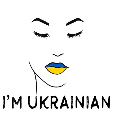 Ben Ukraynalıyım. Kadın silueti. Sarı ve mavi kalpler.