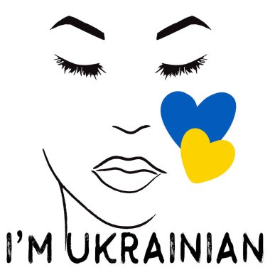 Ben Ukraynalıyım. Kadın silueti. Sarı ve mavi kalpler.