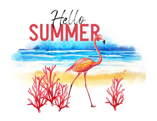 夏のカードの手描き水彩画 イラストアート — ストック写真