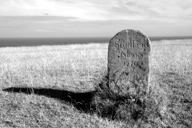 black and white image of the Studland Manor stone