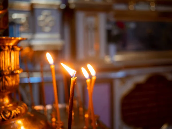 Candle Blurred Background Christening Church Catholicism Orthodoxy Faith — Stock Photo, Image