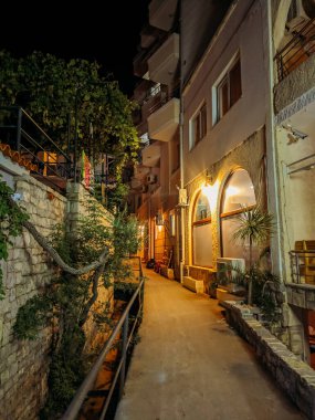 old town, streets of the mediterranean sea in the evening. Montenegro