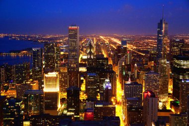 A twilight scene of downtown Chicago, Illinois. Shot from the viewing deck at the Willis Tower