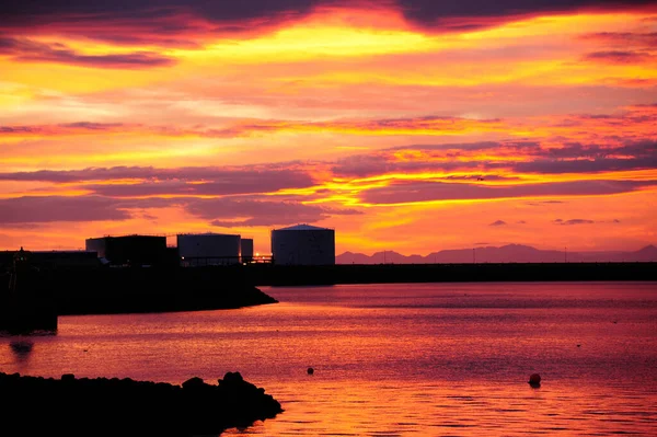 A midnight sunset in Iceland\'s capital city of Reykjavik. During the months of June and July, sunsets like this often last all night