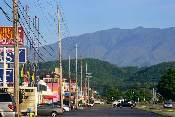 The scenic and colourful town of Pigeon Forge, Tennessee. Surrounded by nature and mountains.