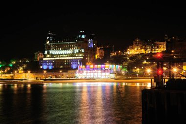 A long exposure night shot of the popular English seaside resort of Scarborough