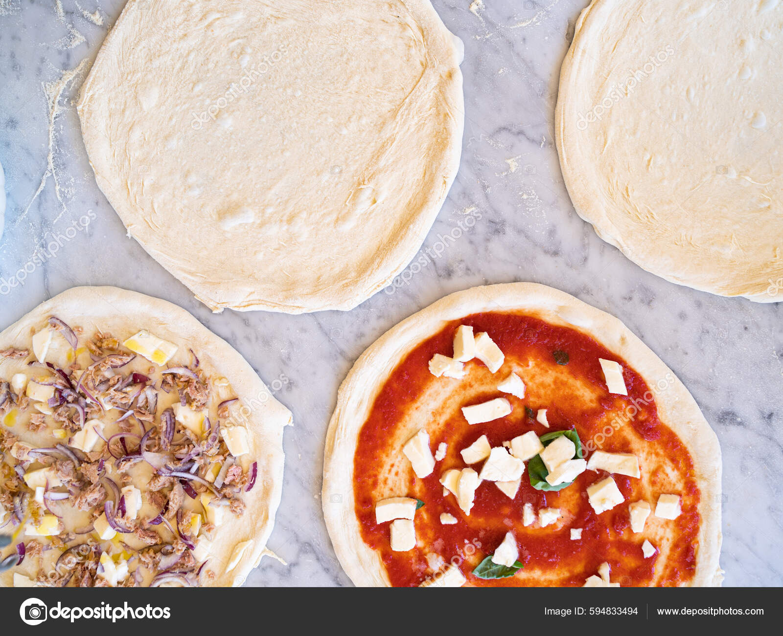 Background Photo Some Pizzas Marble Top Flour Traditional Italian