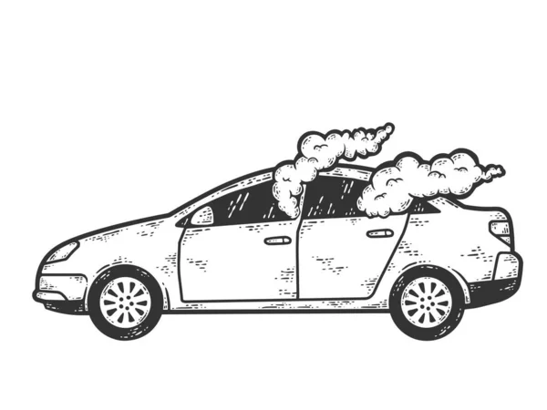 래스터 일러스트를 묘사 한 흡연 자동차 스케치. 티셔츠 의류 인쇄 디자인. — 스톡 사진