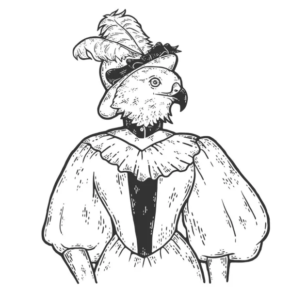 Jastrzębia Wiktoriańska Pani. Kobieta w kapeluszu i garniturze. Charakter zwierzęcia mody. Ręcznie rysowany szkic. — Wektor stockowy