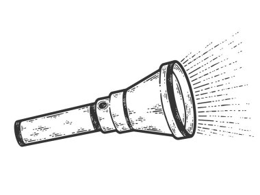 Elektrikli el feneri. Çizim tahtası taklidi. Siyah ve beyaz.