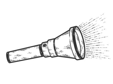 Elektrikli el feneri. Çizim tahtası taklidi. Siyah ve beyaz.