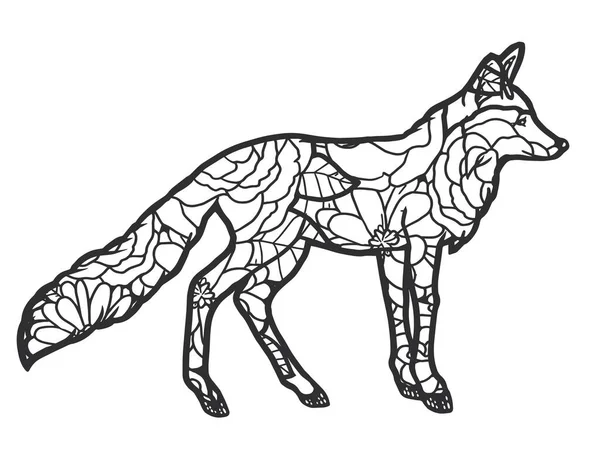 Animal fox for adult raster illustration. Stress coloring for adults. Zentangle style. — Stock Photo, Image