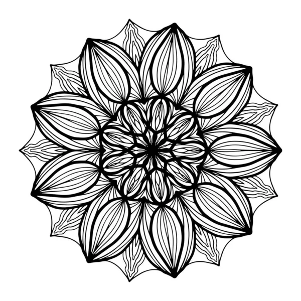 Мандала. Абстрактна ілюстрація квітів. Орнамент для декору, карт і т.д. Чорні лінії на білому тлі. — стоковий вектор