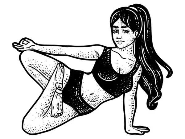 ヨガポーズ、瞑想のための女性のスポーツ。スケッチグラフィック、手描きスケッチ. — ストック写真
