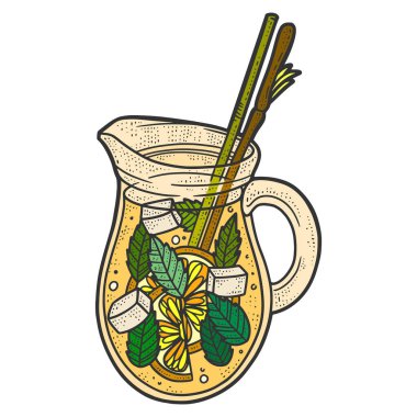 Sürahide limonata. Çizim tahtası taklit rengi. El çizimi.