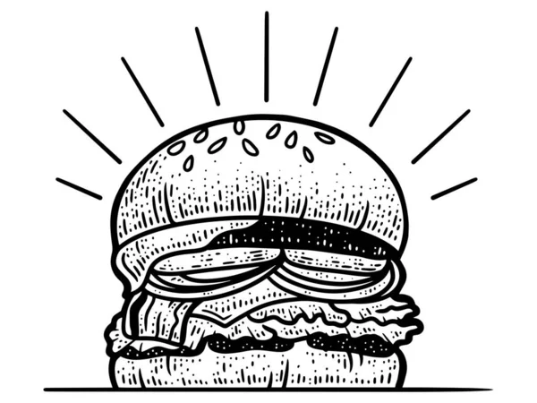 Hamburguesa. Un sándwich grande. Dibujo de línea de arte. Dibujado a mano. — Foto de Stock