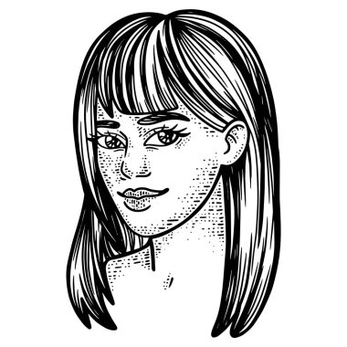 Kız yüzü. Çizgi çizimi resmi. El çizimi.