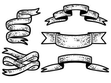 Set, beş kurdele. Çizgi çizimi resmi. El çizimi.