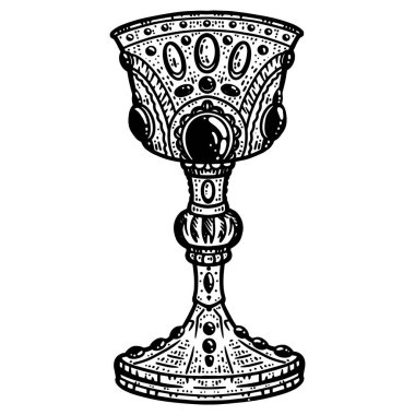 Etkilenmiş vektör çizimi. Siyah beyaz klasik sanat. Antika kasenin el çizimi mürekkep çizimi..