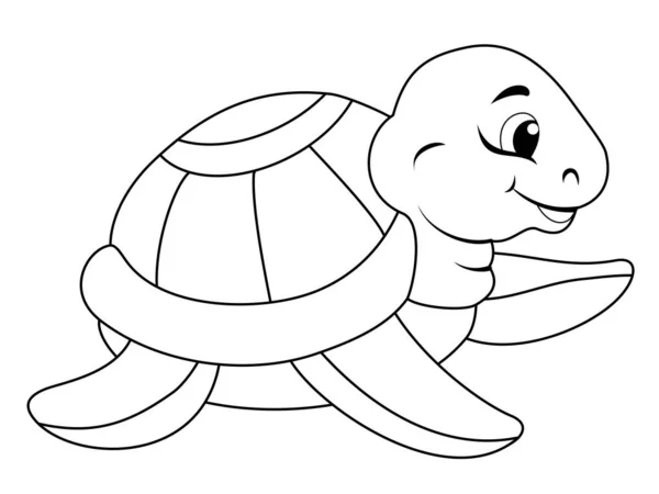 Gyerekkifestő könyv. Tengeri lakó, vicces teknős. Egy elszigetelt állat fehér alapon. — Stock Fotó