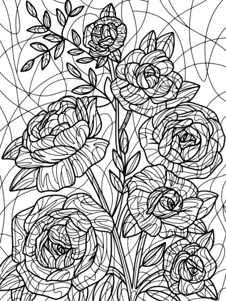 Flowers wild Rose. Coloring book antistress for children and adults. — ストック写真