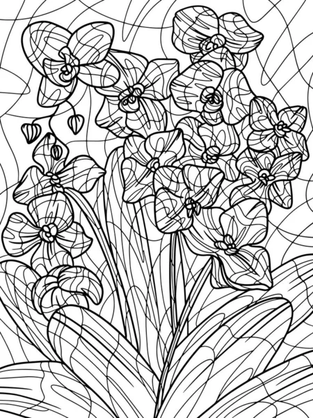 Fleurs orchidacées. Livre à colorier antistress pour enfants et adultes. — Image vectorielle