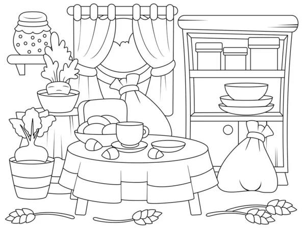 Room interior with furniture. Children coloring book. — стоковое фото