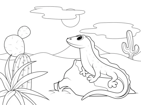 Lizard in the desert sits on a stone. Children coloring book. — стоковое фото