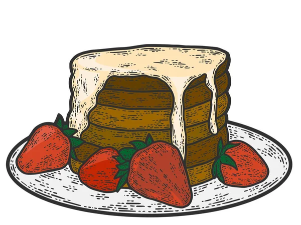 Tatlı, böğürtlenli gözleme ve şurup renginde serpilmiş. Çizgi çizimi resmi. El çizimi.