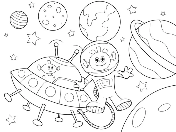 Uzaylı uzaylılar, uzay arkaplanı. Çocuk boyama kitabı. — Stok Vektör