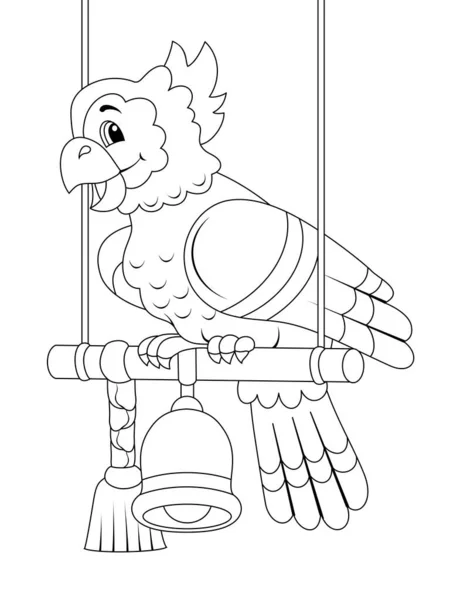 Ara parrot on a swing. Children coloring book. — ストックベクタ