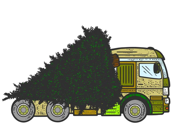 Yeni yıl için bir kamyon ağaç taşır. Çizim tahtası taklidi. — Stok fotoğraf