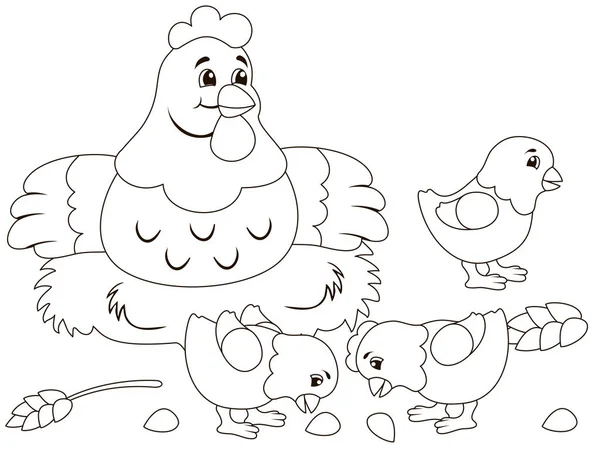 Quot on the nest, chicks. Childrens coloring, black lines, white background. — Fotografia de Stock