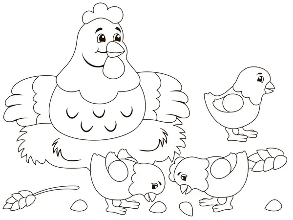 Quot on the nest, chicks. Childrens coloring, black lines, white background. — ストックベクタ