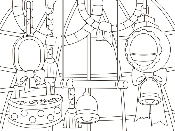 Interior of a cage for a poultry, a pet. Goods in a pet store. Childrens coloring, black lines, white background. — ストックベクタ