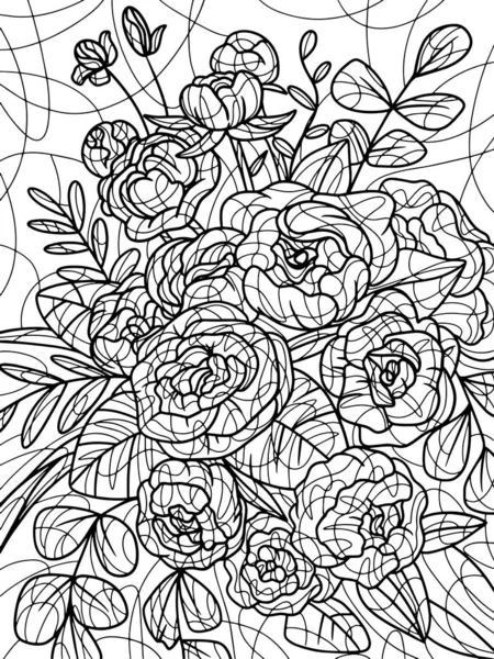 Flowers peonies, white background. Coloring book antistress for children and adults. — Fotografia de Stock