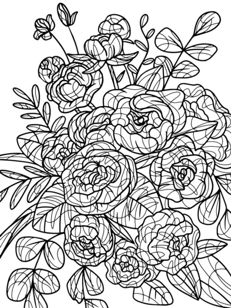 Flowers peonies, isolated object. Coloring book antistress for children and adults. — Stockfoto