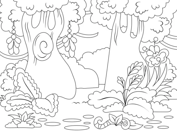 Magical forest. Raster illustration, page coloring book. — ストック写真