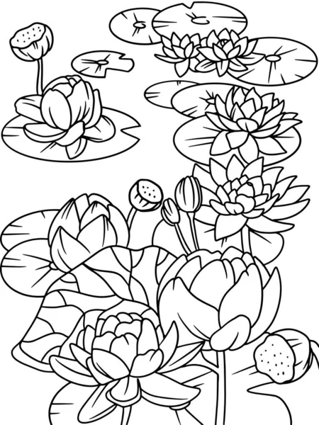 Many water lilies on the pond. Beautiful flowering aquatic plant. Coloring book. — Fotografia de Stock