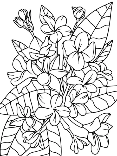 Plumeria flowers with thorns, bouquet. Vector illustration, page children coloring book. — Stock vektor