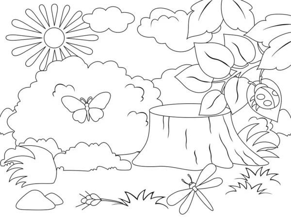 Natural meadow. Raster illustration, page for printable coloring book. — Stock fotografie
