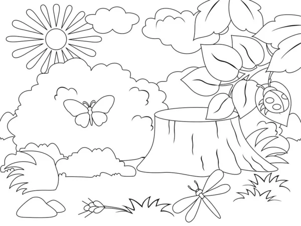 Natural meadow. Raster illustration, page for printable coloring book. —  Fotos de Stock