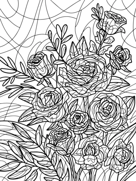 Magic bouquet of roses. Coloring book antistress for children and adults. — Stock vektor